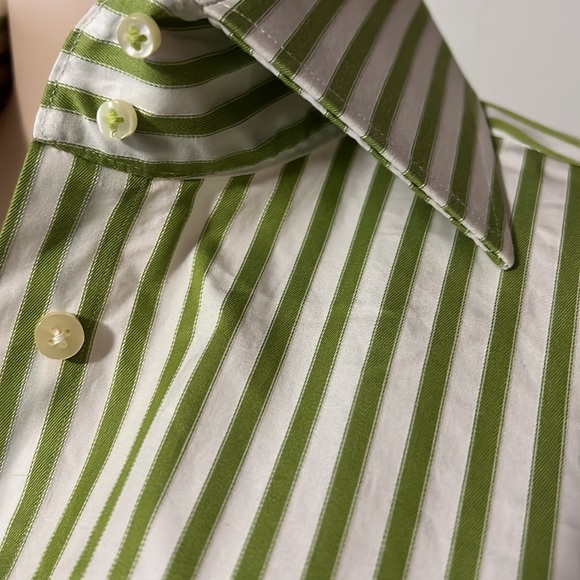 SACOOR BROTHERS Green White Stripes Button Down Shirt- Long Sleeve Small - Picture 2 of 6